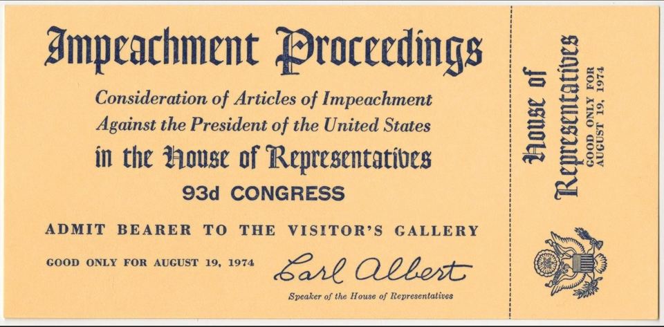 Trump Signature — Admission ticket printed for the impeachment process against Richard Nixon