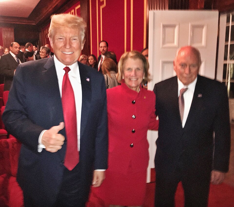 Former Vice President — President Donald Trump with Senator Shelley Moore Capito and former Vice President Dick Cheney