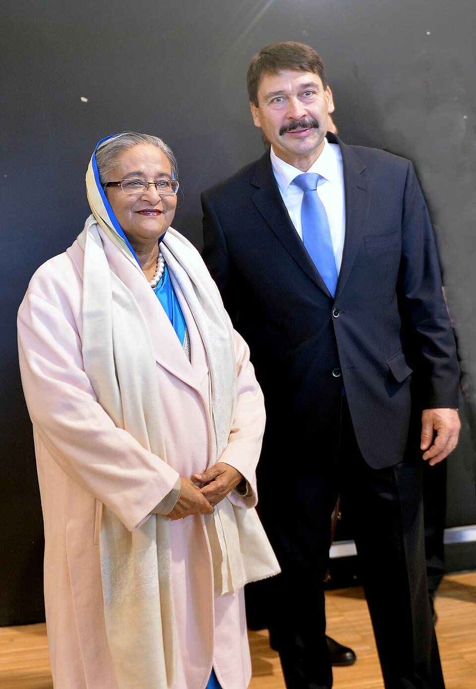 Hungary Prime Minister — Hungary President Janos Ader welcomes Prime Minister Sheikh Hasina at Water Summit Millenaris Park Budapest 2016-11-28