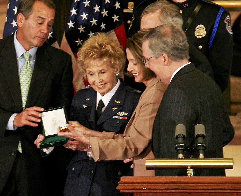 Air Force Secretary — WASP Deanie Parrish accepts the Congressional Gold Medal from House Minority Leader John Boehner, Sen. Harry Reid and House Speaker Speaker of the House Nancy Pelosi