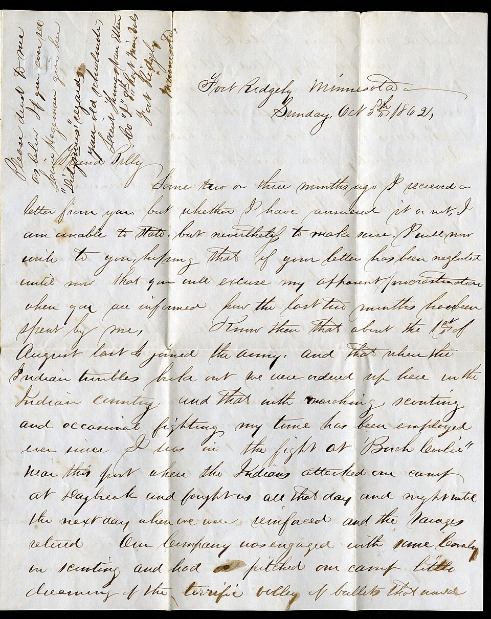 New Jersey Lt — Letter from Lieutenant Thomas van Etten describing the Battle of Birch Coulee - DPLA - 633d671ca9281171a3e573a0f4f993fc (page 1)